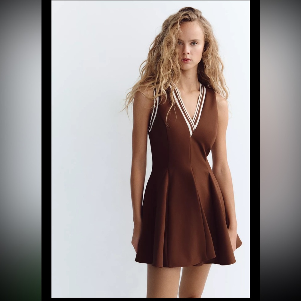 ZARA RIBBED GODET DRESS - Picture 1 of 4